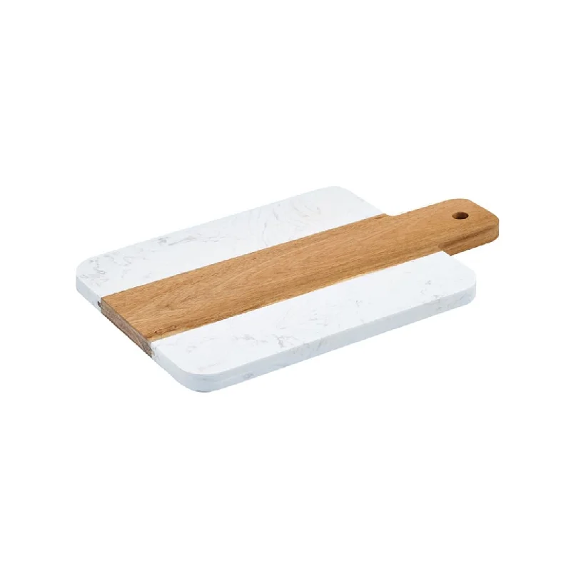 Winco 9" x 7" Marble & Wood Serving Board