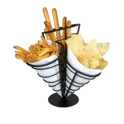 Winco Three Cone French Fry Holder, Black