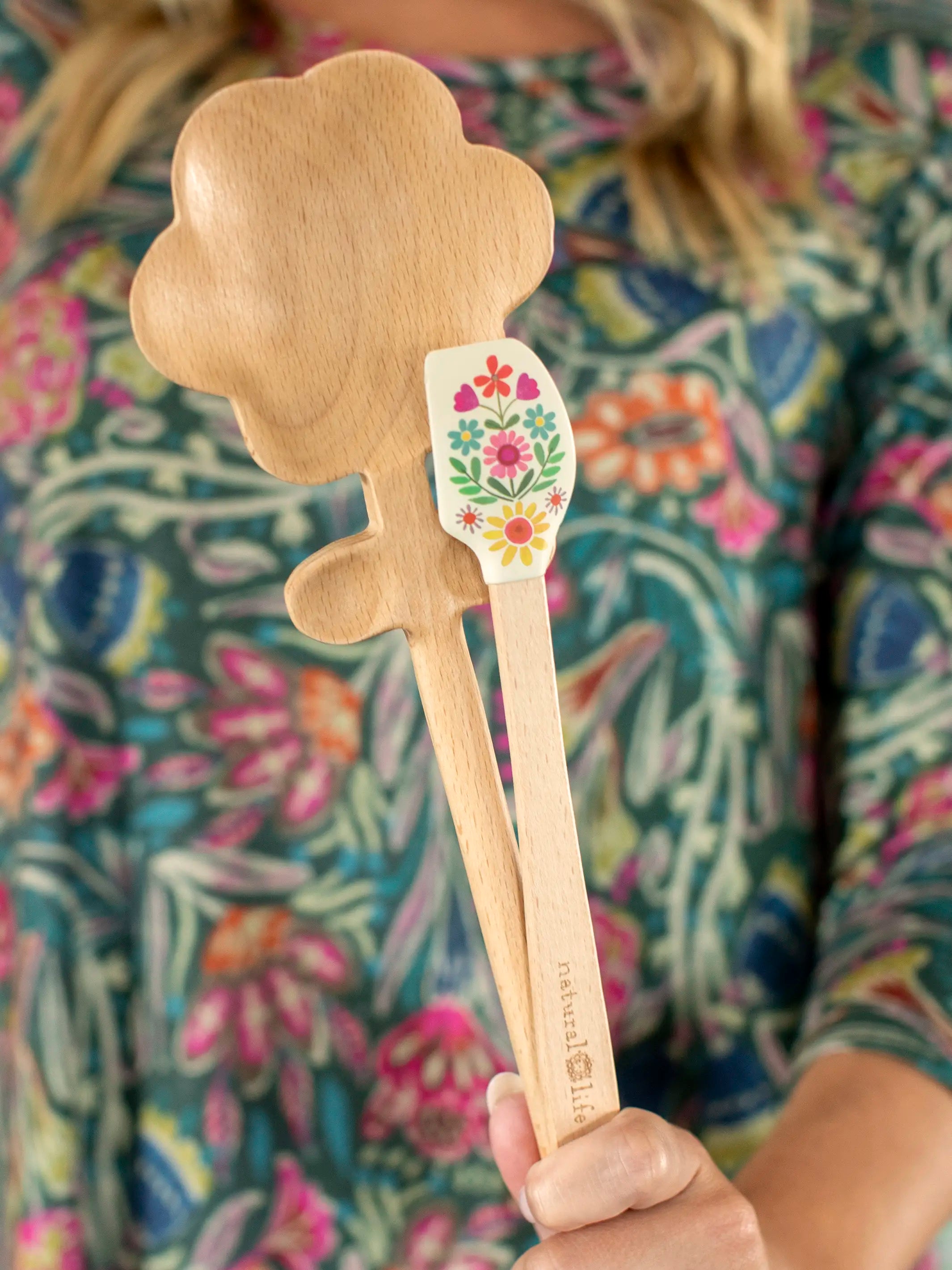 Wooden Spoon & Mini Spatula Set - Flower