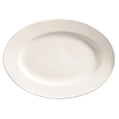 World Tableware Porcelana 15.5" x 10.5" Oval Wide Rim Plate, White, 6 /Case