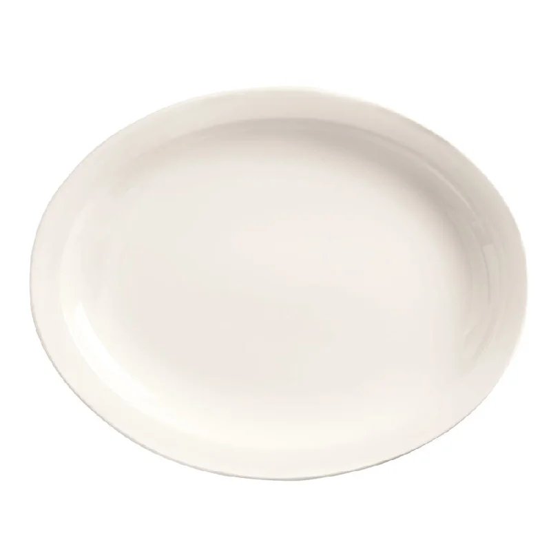 World Tableware Porcelana 9.75" x 7.4" Oval Narrow Rim Plate, White 24 /Case