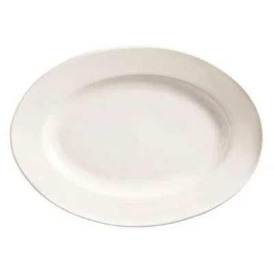 World Tableware Porcelana 9.75" x 7.5" Rolled Edge Oval Coupe Platter, White 24 /Case