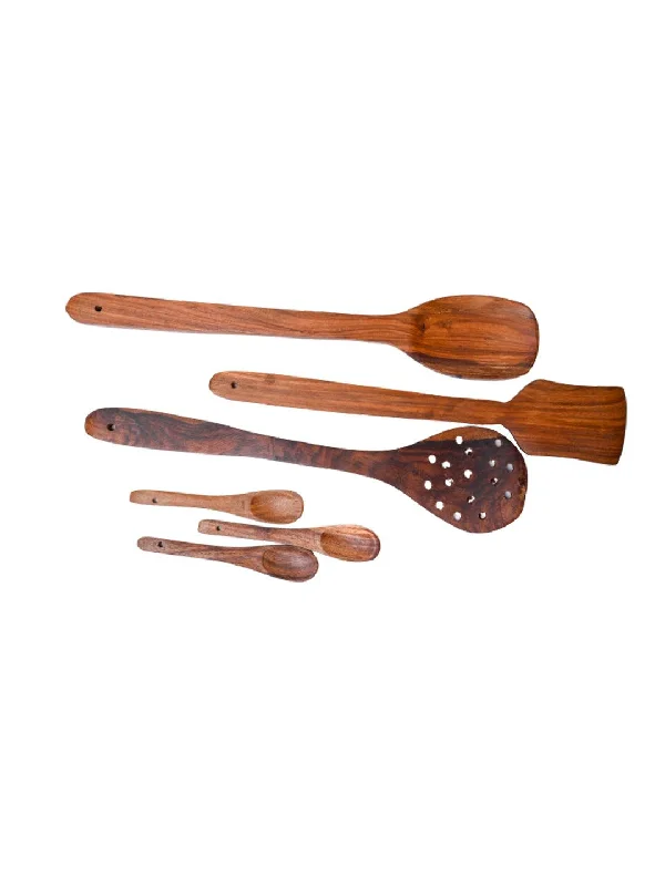 Wooden Kitchen Baking Spoons Tool Sets (Set Of 6, Matte Finish)