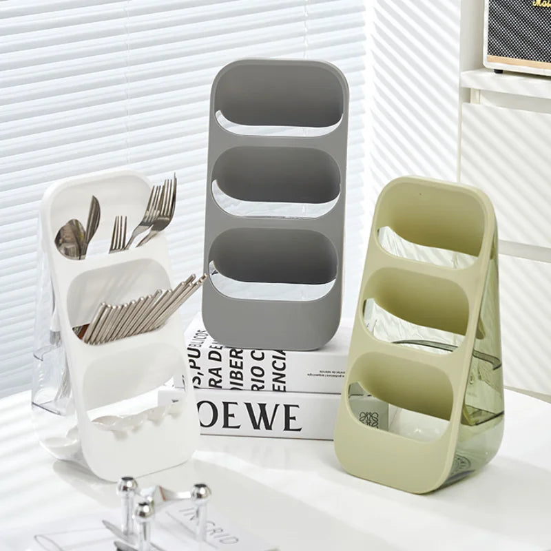 3-Tier Kitchen Cutlery Storage Box Drain Rack Chopsticks Holder Tableware Organizer Spoon Fork Separation Box Drawer Container