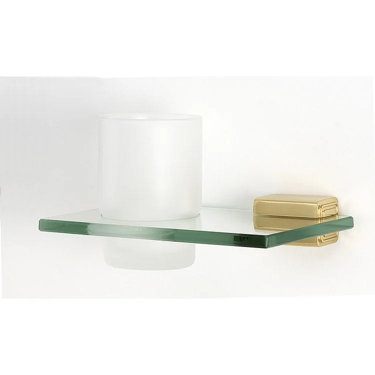 Tumbler Holder Cube Bath Polished Brass Includes Tumbler Wall Mount Brass/Glass 4-1/2 x 6-11/16 x 1-3/16 Inch