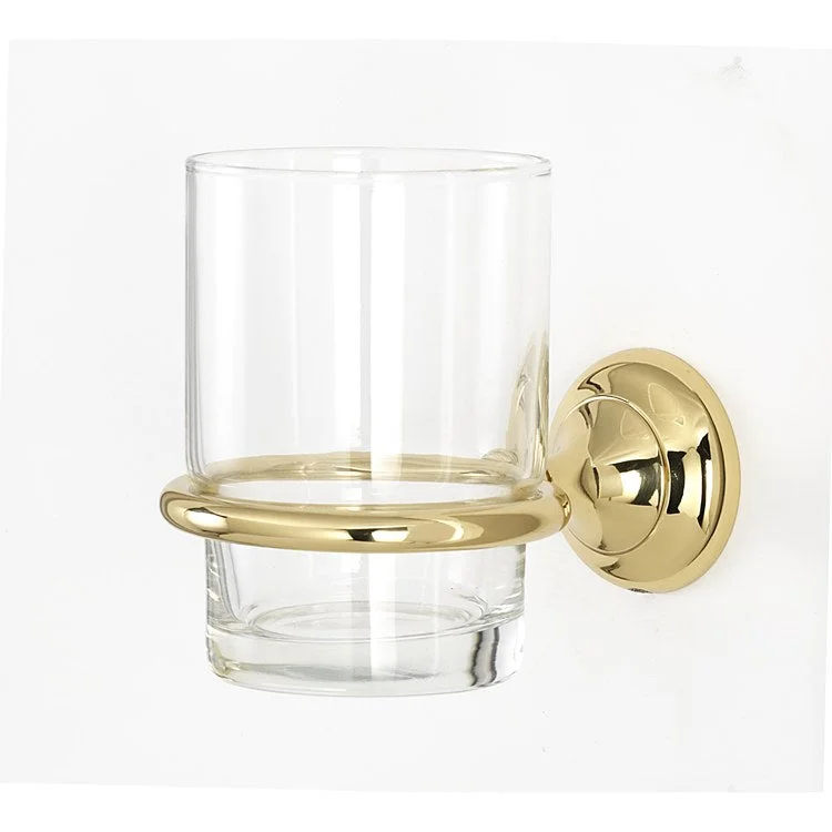 Tumbler Holder Royale Bath Unlacquered Brass Includes Tumbler Wall Mount Brass/Glass 4-9/16 x 2 Inch