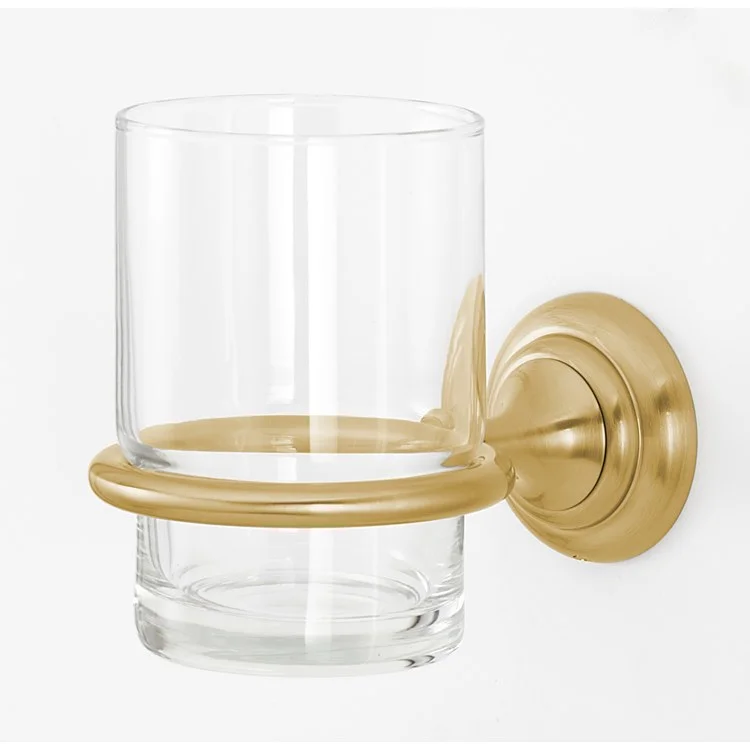 Tumbler Holder Charlie's Bath Satin Brass Includes Tumbler Wall Mount Brass/Glass 4-1/2 x 2 Inch