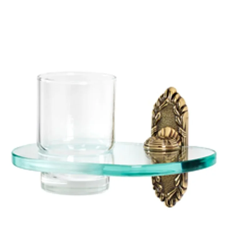 Tumbler Holder Ribbon & Reed Bath Polished Antique Includes Tumbler Wall Mount Brass/Glass 5 x 6-3/4 Inch