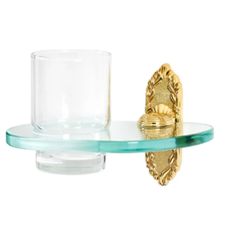 Tumbler Holder Ribbon & Reed Bath Unlacquered Brass Includes Tumbler Wall Mount Brass/Glass 5 x 6-3/4 Inch