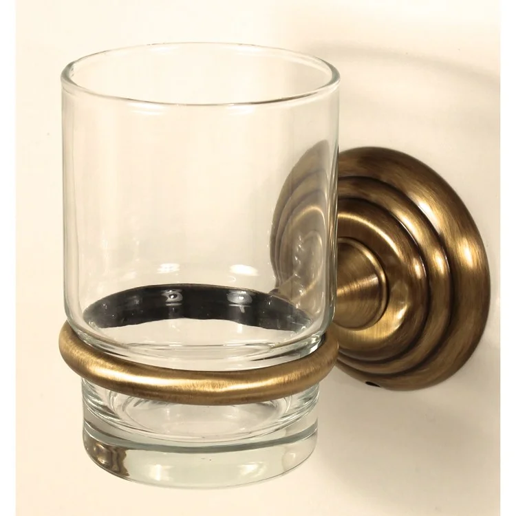 Tumbler Holder Embassy Bath Antique English Includes Tumbler Wall Mount Brass/Glass 4-1/2 x 2-5/8 Inch