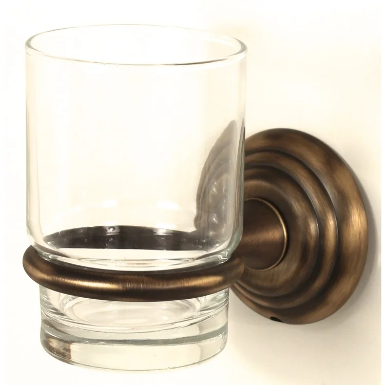 Tumbler Holder Embassy Bath Antique English Matte Includes Tumbler Wall Mount Brass/Glass 4-1/2 x 2-5/8 Inch