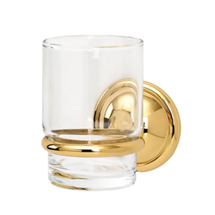 Tumbler Holder Yale Bath Unlacquered Brass Includes Tumbler Wall Mount Brass/Glass 4-5/8 x 2-5/8 Inch