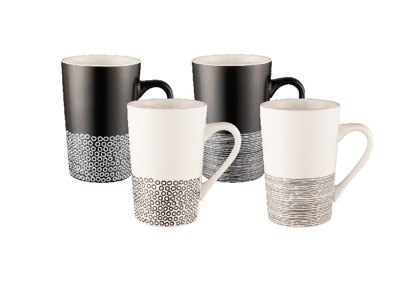 Bundanoon Monochrome Hem Set Of 4 Tube Mugs - 350ml