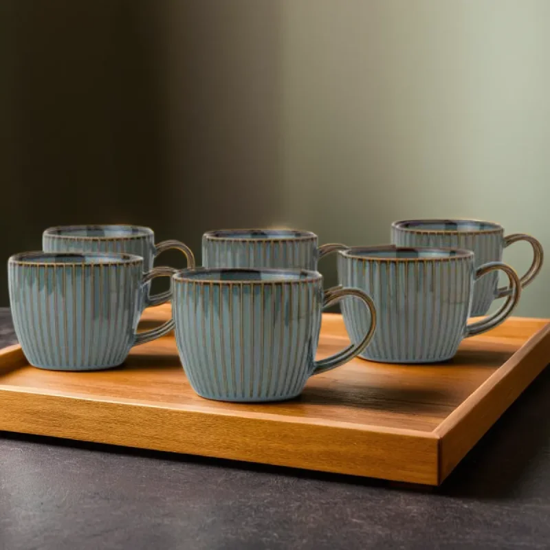 Fluted Style Porcelain Tea Cup Set of 6 By Rena