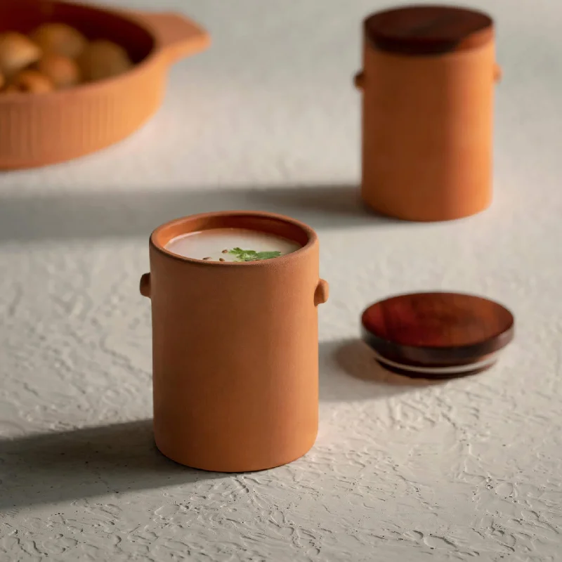 Knurl Terracotta Tumbler with Wooden Lid