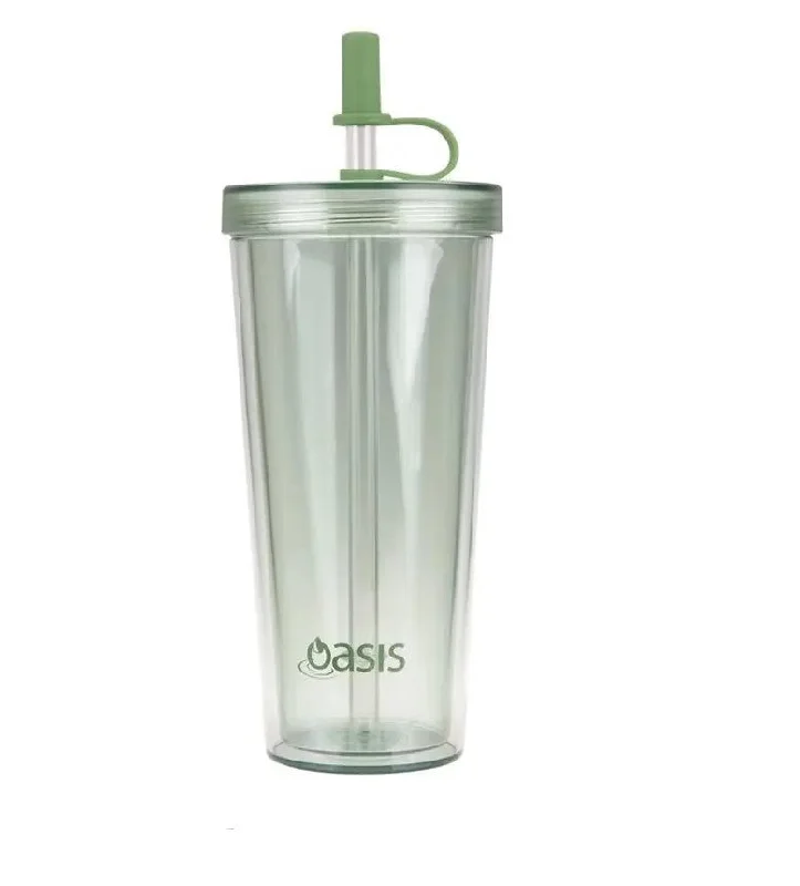 Oasis Insulated Smoothie Tumbler W/Straw 520ml Green Apple