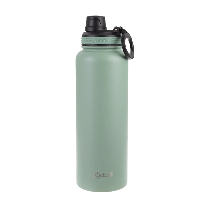 Oasis S/s Double Wall Insulated "challenger" Sports Bottle W/ Screw Cap 1.1l - Sage Green