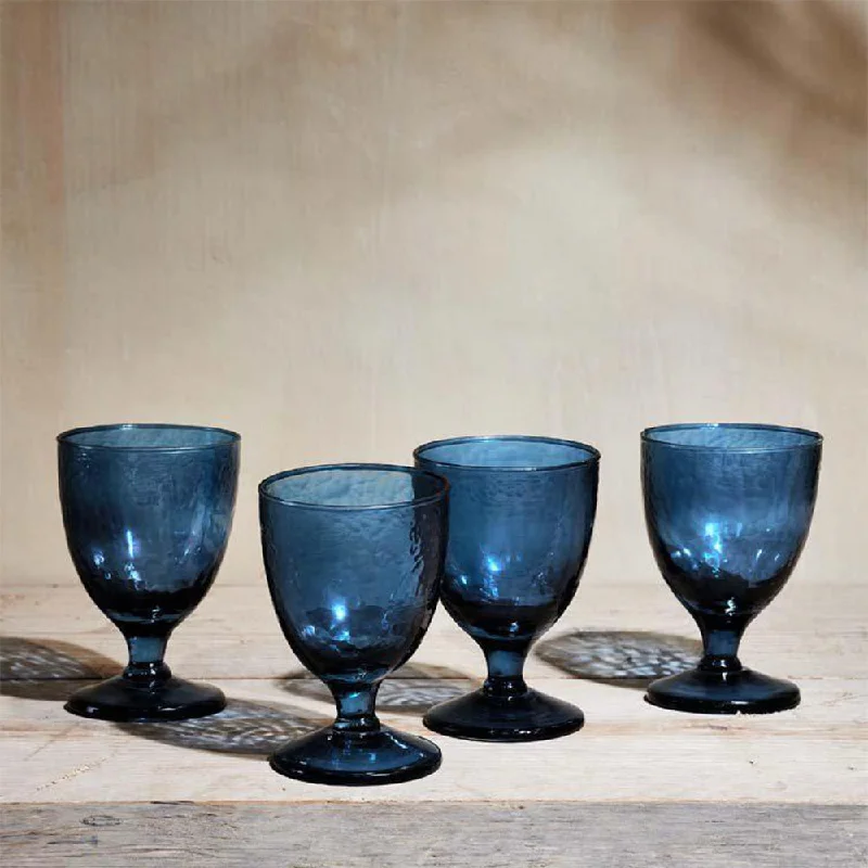 Set of 4 Hammered Wine Glasses - Indigo